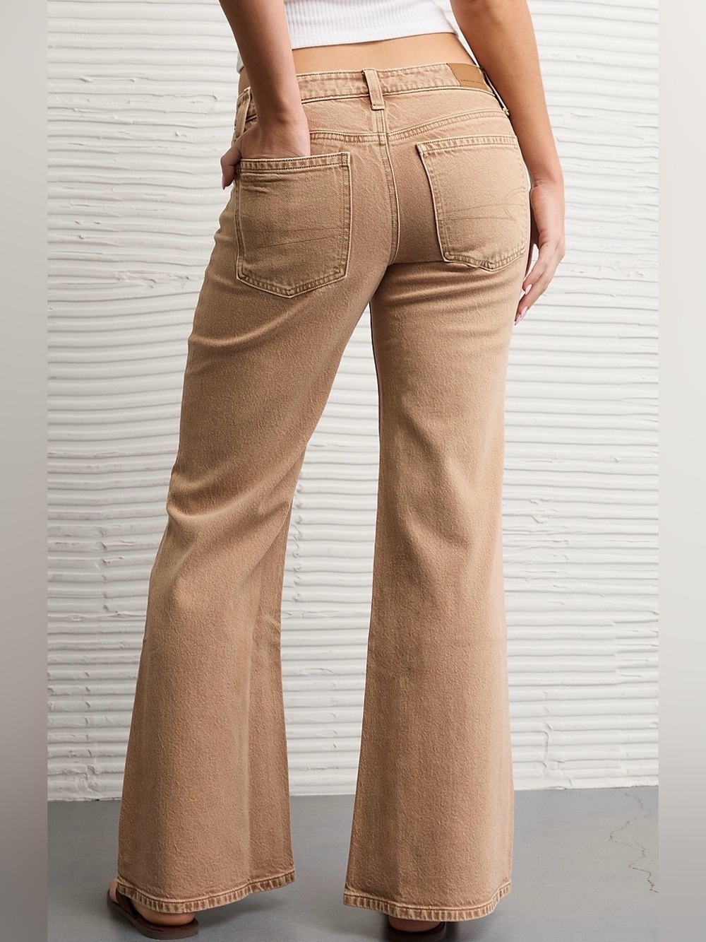 AE Khaki Colored Denim Low Rise Flare Jeans - Tan/Light Brown - Size 6 - Picture 2 of 11